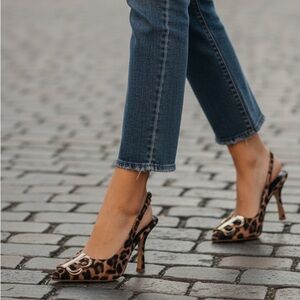 Women’s Leopard Print Slingback Heels w/ Gold Buckle